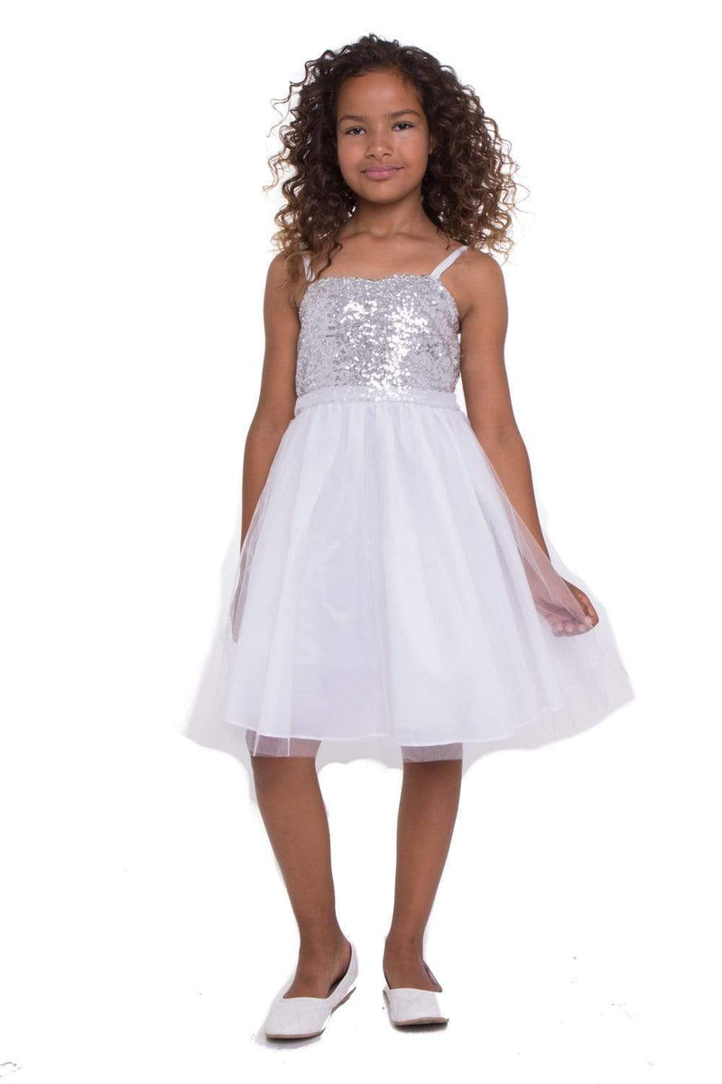 Silver and white shop flower girl dresses