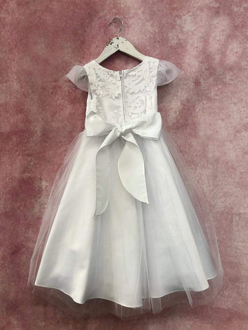 communion dresses Illusion Cap Sleeves Tulle Dress with Applique PETITE ADELE flower girl dresses